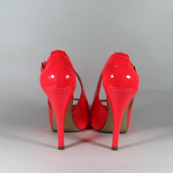 GUESS HONDO PEEP TOE NEON ORANGE HEELS PUMPS 8.5 - Picture 4 of 8